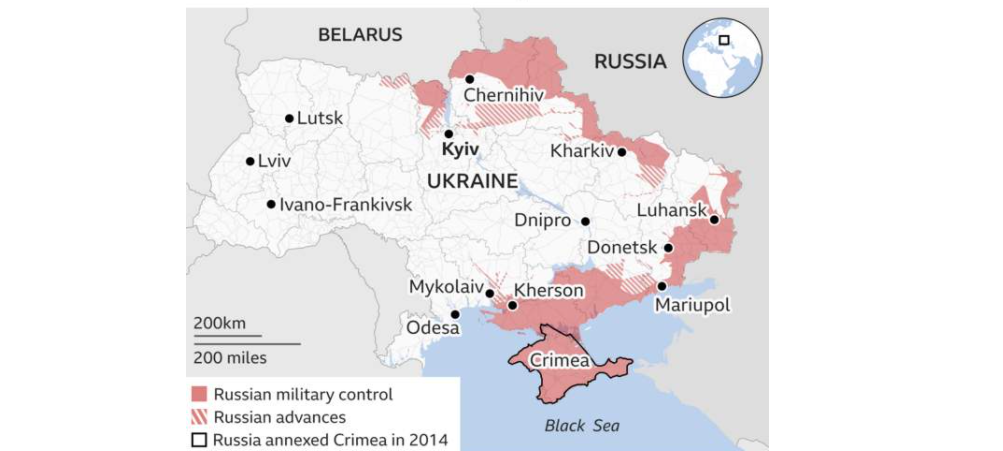 MAPA.  Hasta dónde ha avanzado Rusia en el territorio de Ucrania