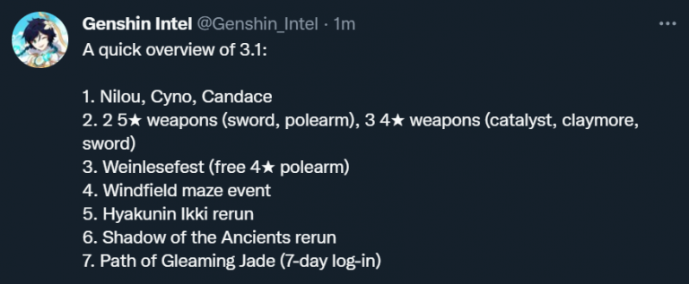 Genshin Impact 3.1: ¿qué se desprende de las filtraciones en torno al segundo aniversario del juego?