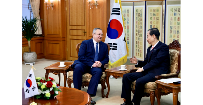 Reunión del primer ministro Nicolae-Ionel Ciucă con el primer ministro de la República de Corea, Han Duck-soo / Fuente fotográfica: Gobierno rumano.