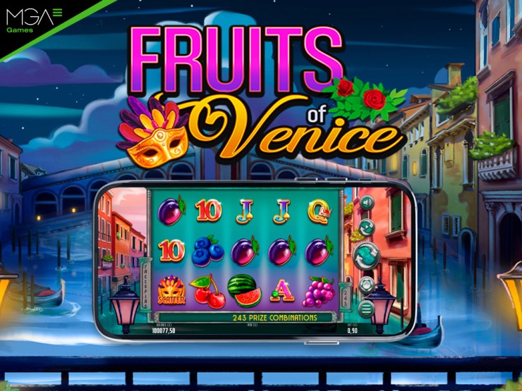 Navega por los canales de Fruits of Venice y enamórate de la nueva tragaperras de casino de MGA Games.